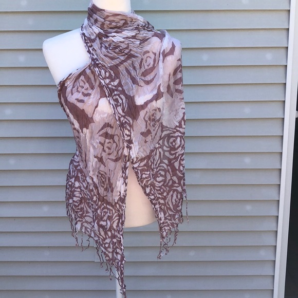 Mauve and white fringe end scarf - Picture 1 of 3